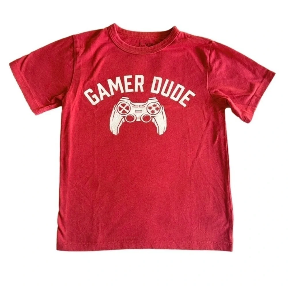 Children's Place Small 5/6 Boys Red Gamer Cotton Graphic Tee Shirt